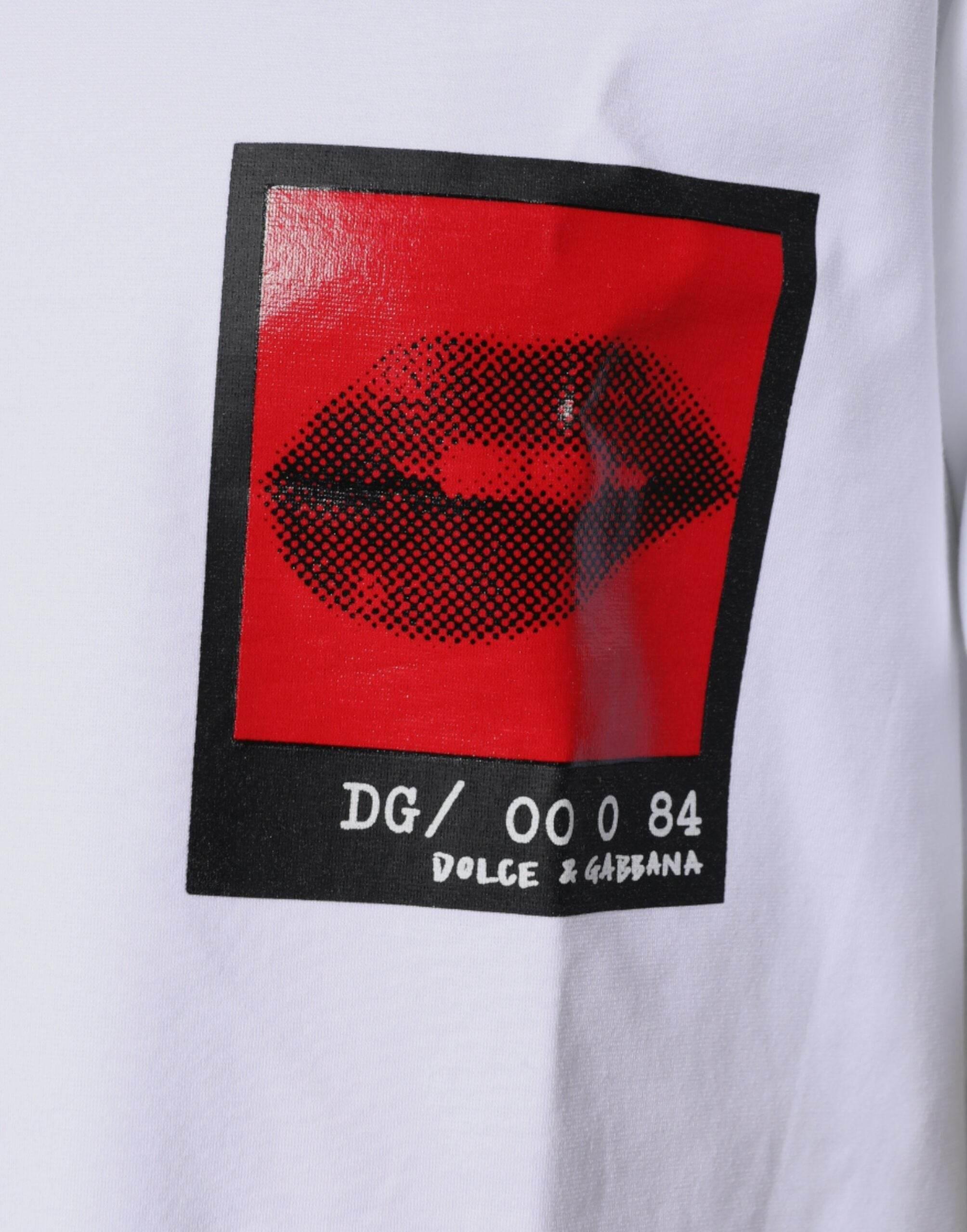Dolce & Gabbana White Red Lips Print Cotton T-shirt - Hilstor