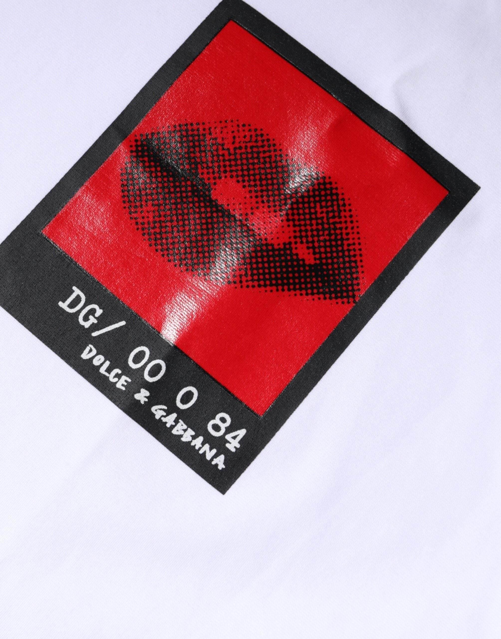 Dolce & Gabbana White Red Lips Print Cotton T-shirt - Hilstor