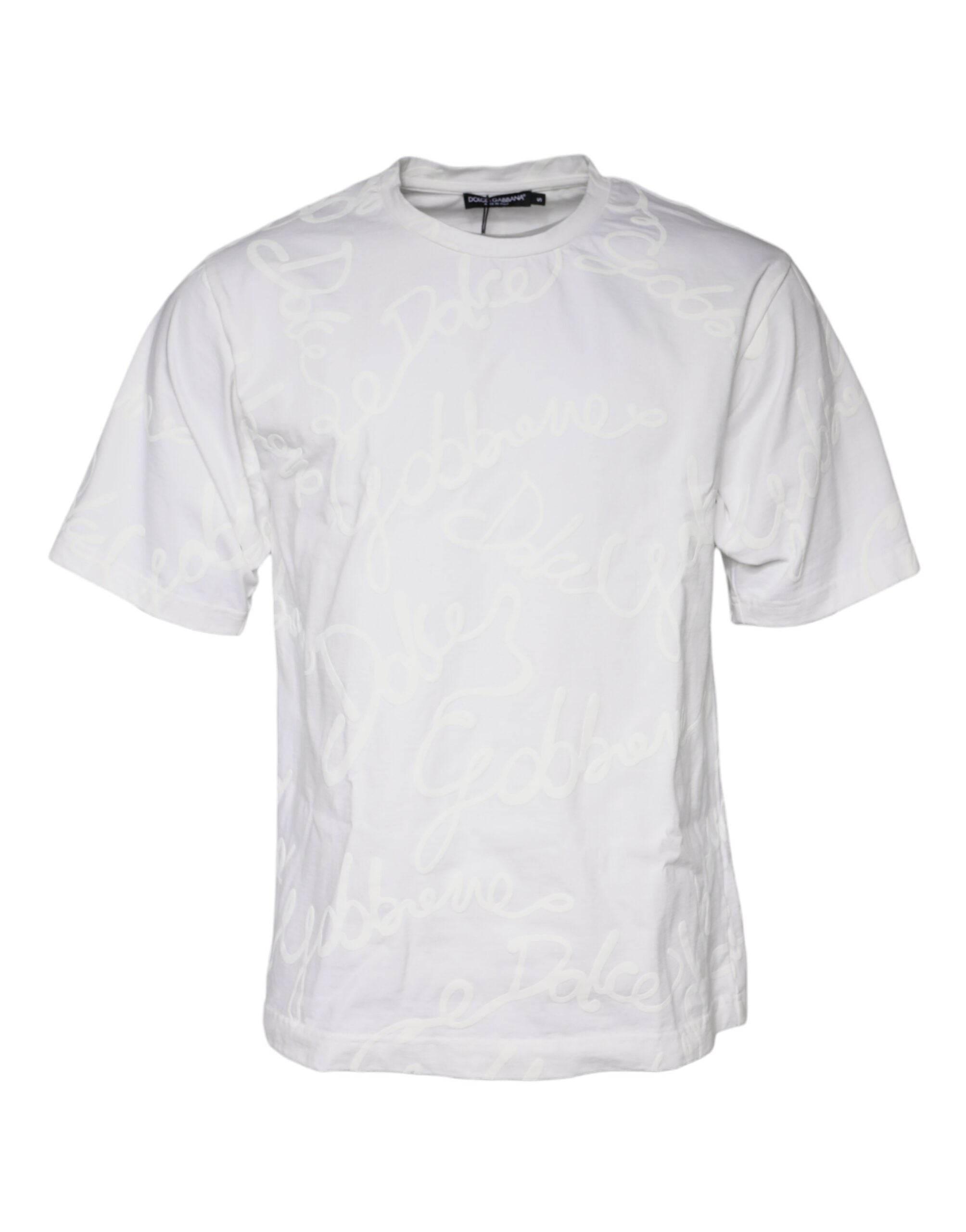 Dolce & Gabbana White Logo Print Cotton Crew Neck T-shirt - Hilstor
