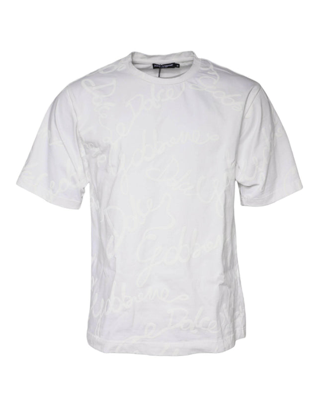 Dolce & Gabbana White Logo Print Cotton Crew Neck T-shirt - Hilstor