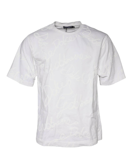 Dolce & Gabbana White Logo Print Cotton Crew Neck T-shirt - Hilstor