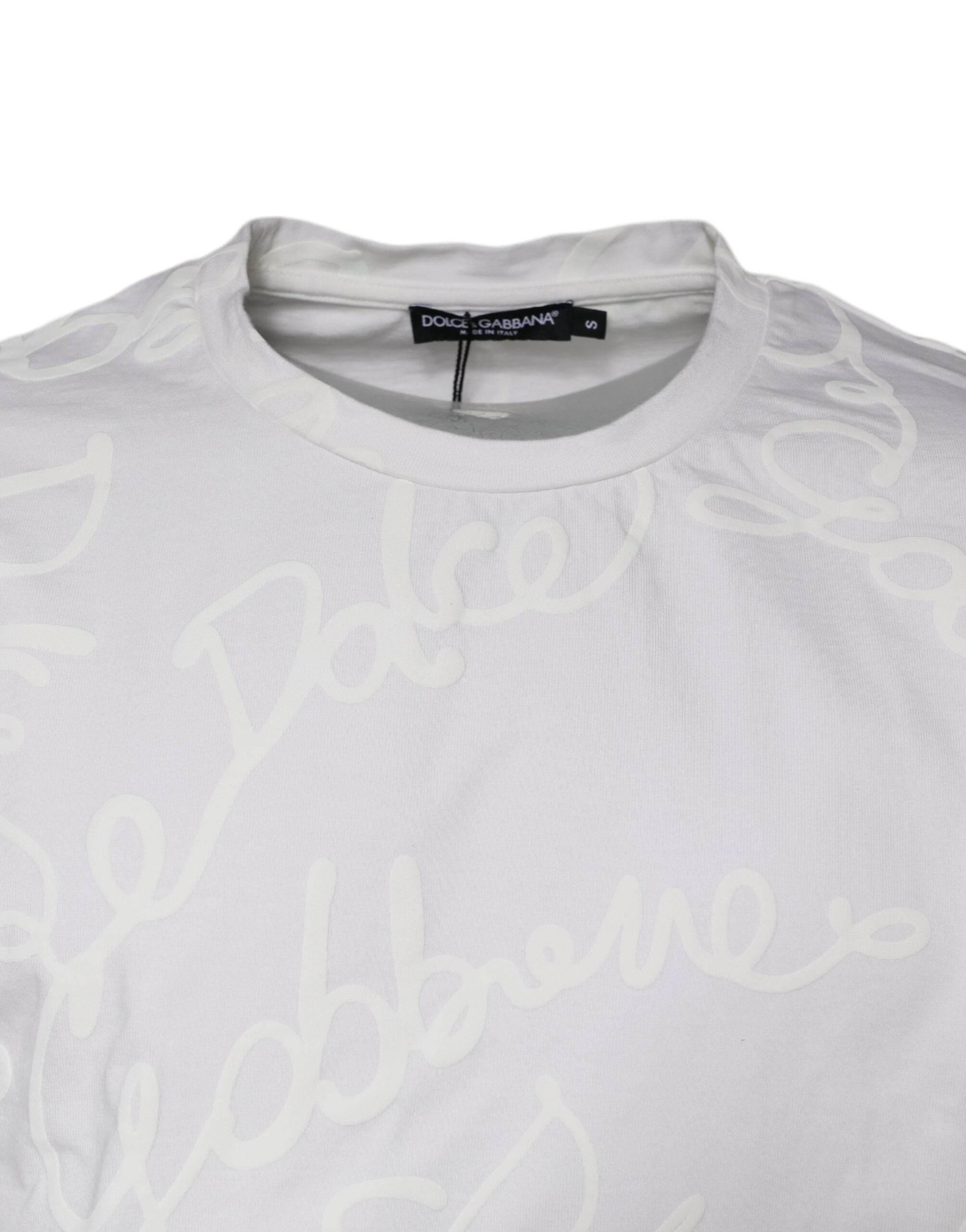 Dolce & Gabbana White Logo Print Cotton Crew Neck T-shirt - Hilstor
