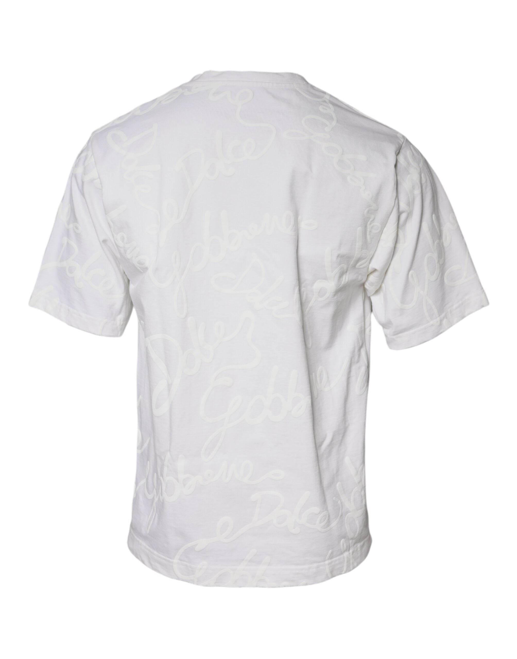 Dolce & Gabbana White Logo Print Cotton Crew Neck T-shirt - Hilstor