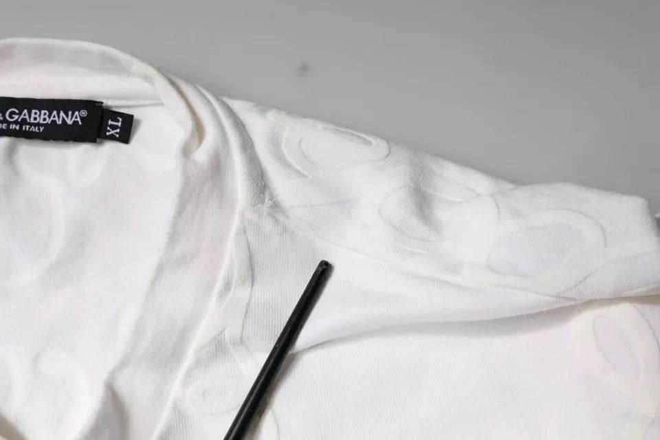 Dolce & Gabbana White Logo Print Cotton Crew Neck T-shirt - Hilstor