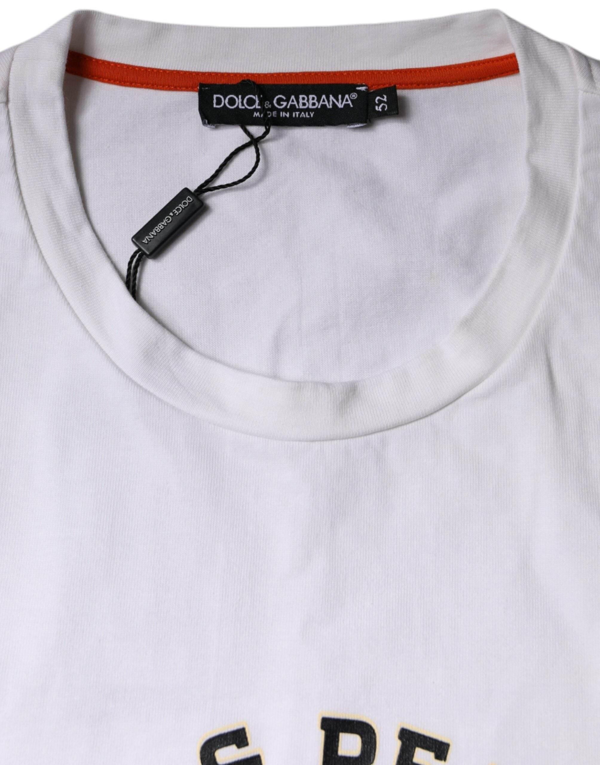 Dolce & Gabbana White Love & Peace Cotton Round Neck T-shirt - Hilstor