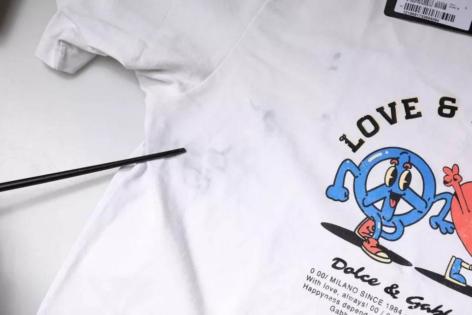 Dolce & Gabbana White Love & Peace Cotton Round Neck T-shirt - Hilstor