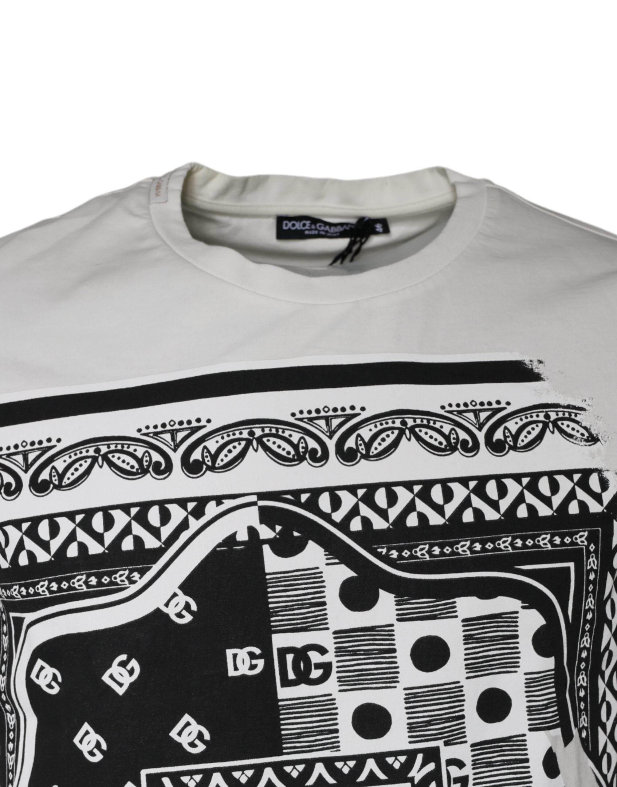 Dolce & Gabbana White Bandana Print Cotton Short Sleeves T-shirt - Hilstor
