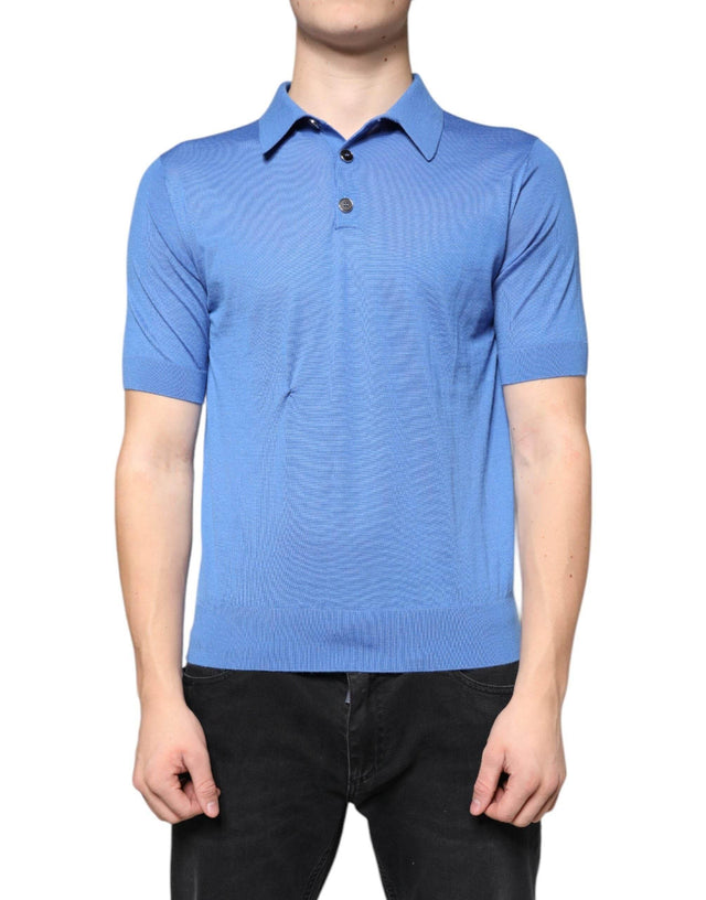 Dolce & Gabbana Blue Cashmere Short Sleeves Men Polo T-shirt - Hilstor