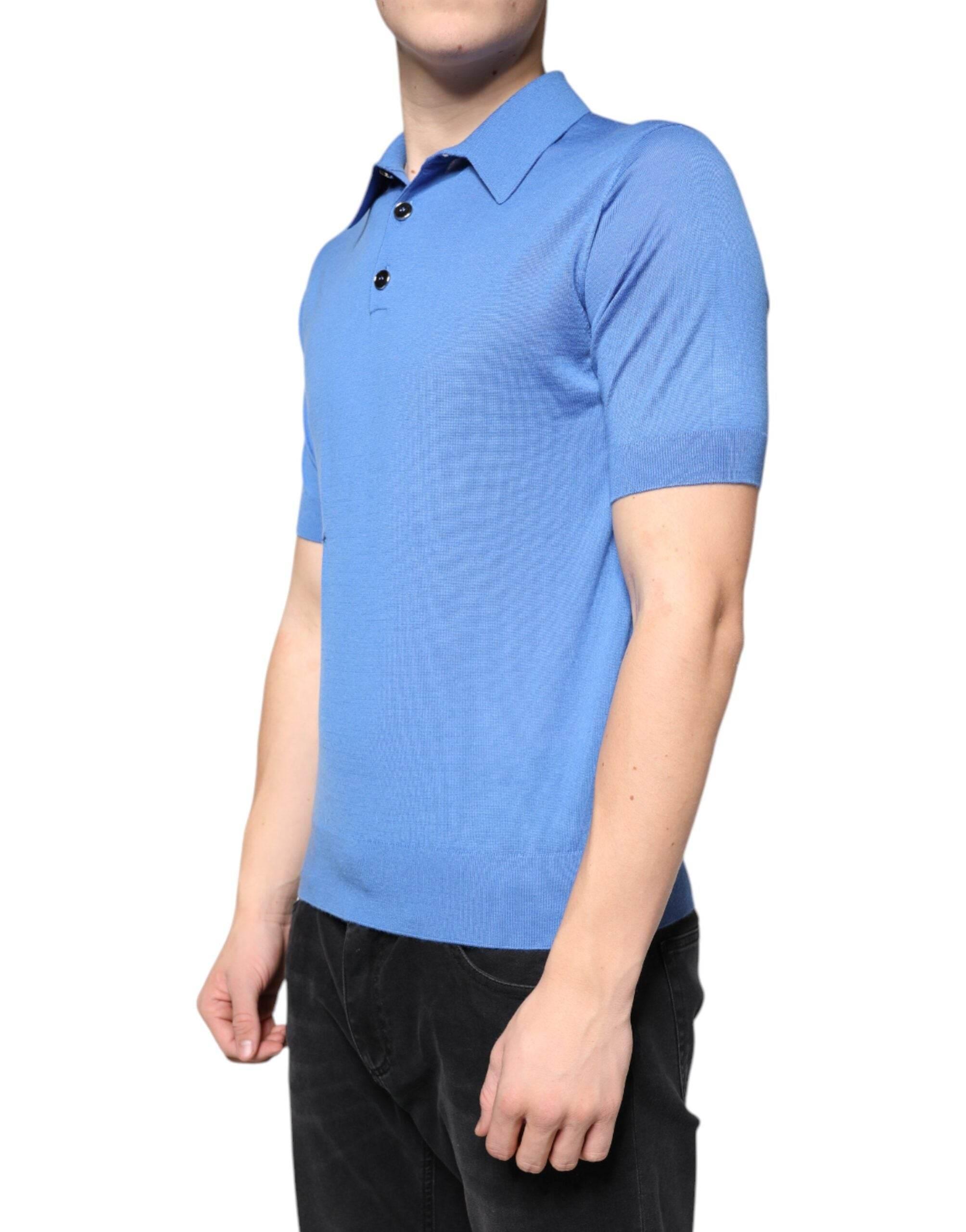Dolce & Gabbana Blue Cashmere Short Sleeves Men Polo T-shirt - Hilstor