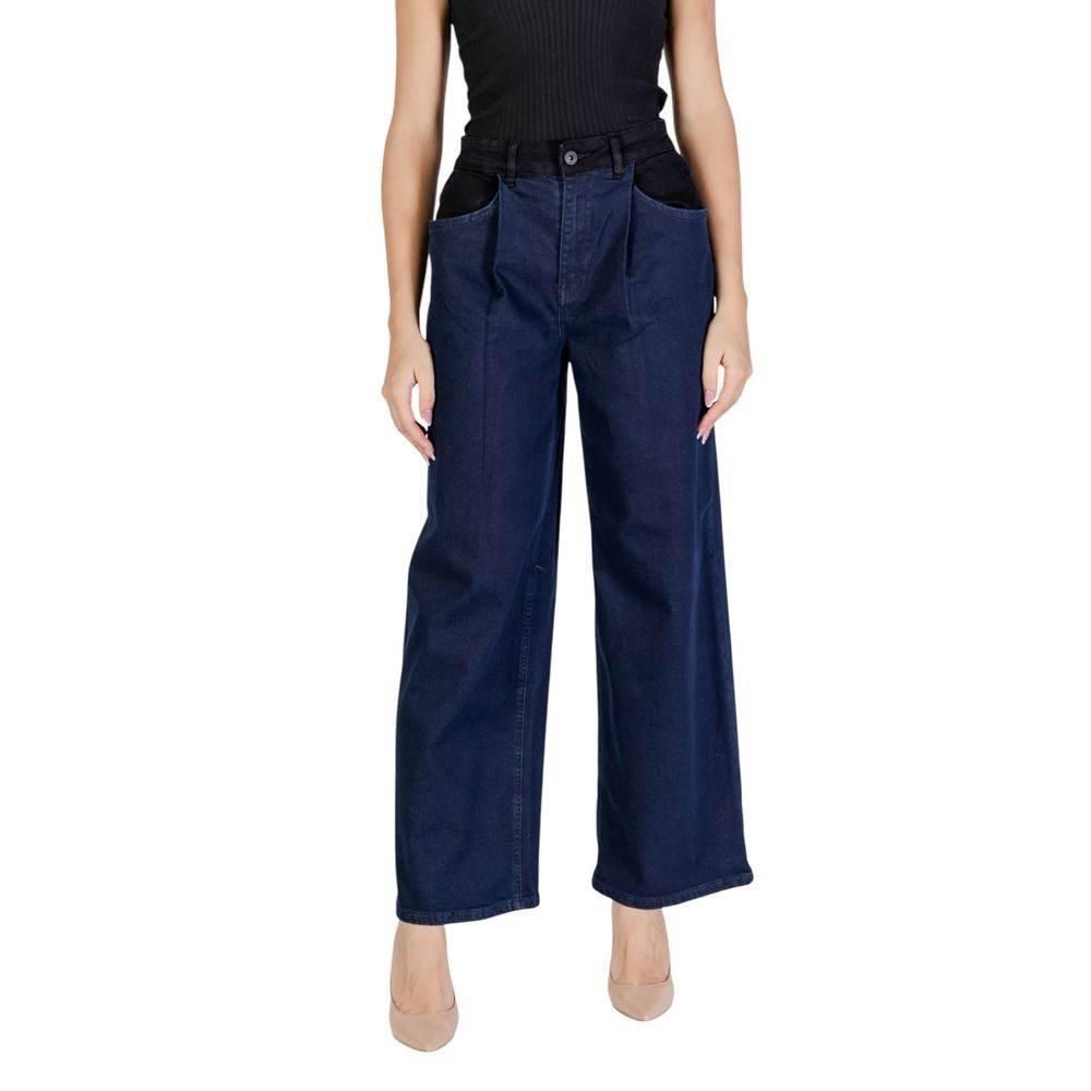 ICHI Blue Cotton Pant - Hilstor