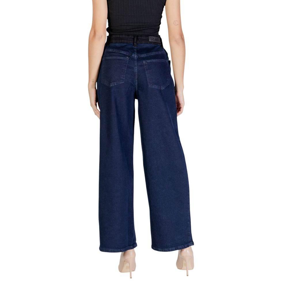 ICHI Blue Cotton Pant - Hilstor