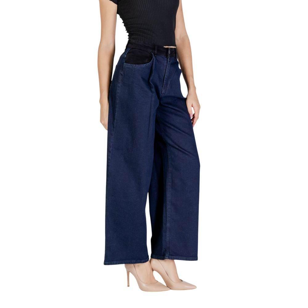 ICHI Blue Cotton Pant - Hilstor