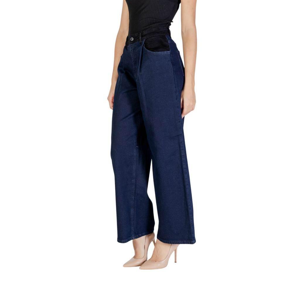ICHI Blue Cotton Pant - Hilstor