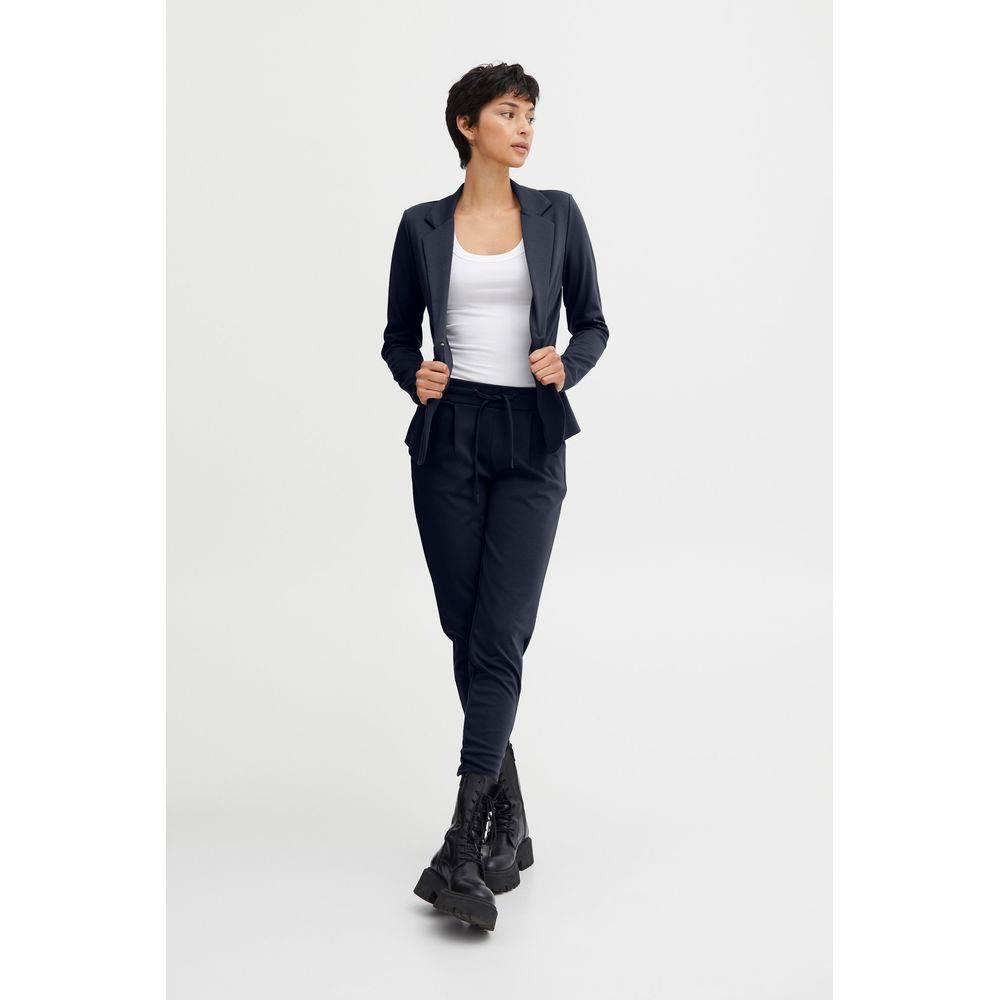 ICHI Blue Polyester Pant - Hilstor