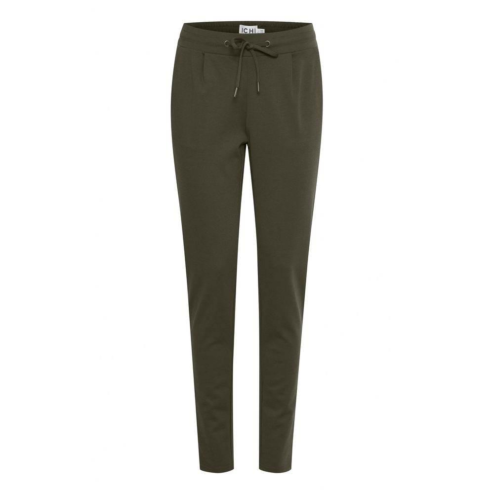 ICHI Green Polyester Pant - Hilstor