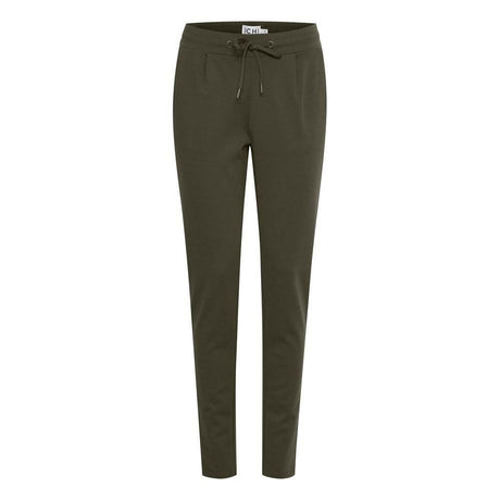 ICHI Green Polyester Pant - Hilstor