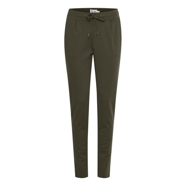 ICHI Green Polyester Pant - Hilstor