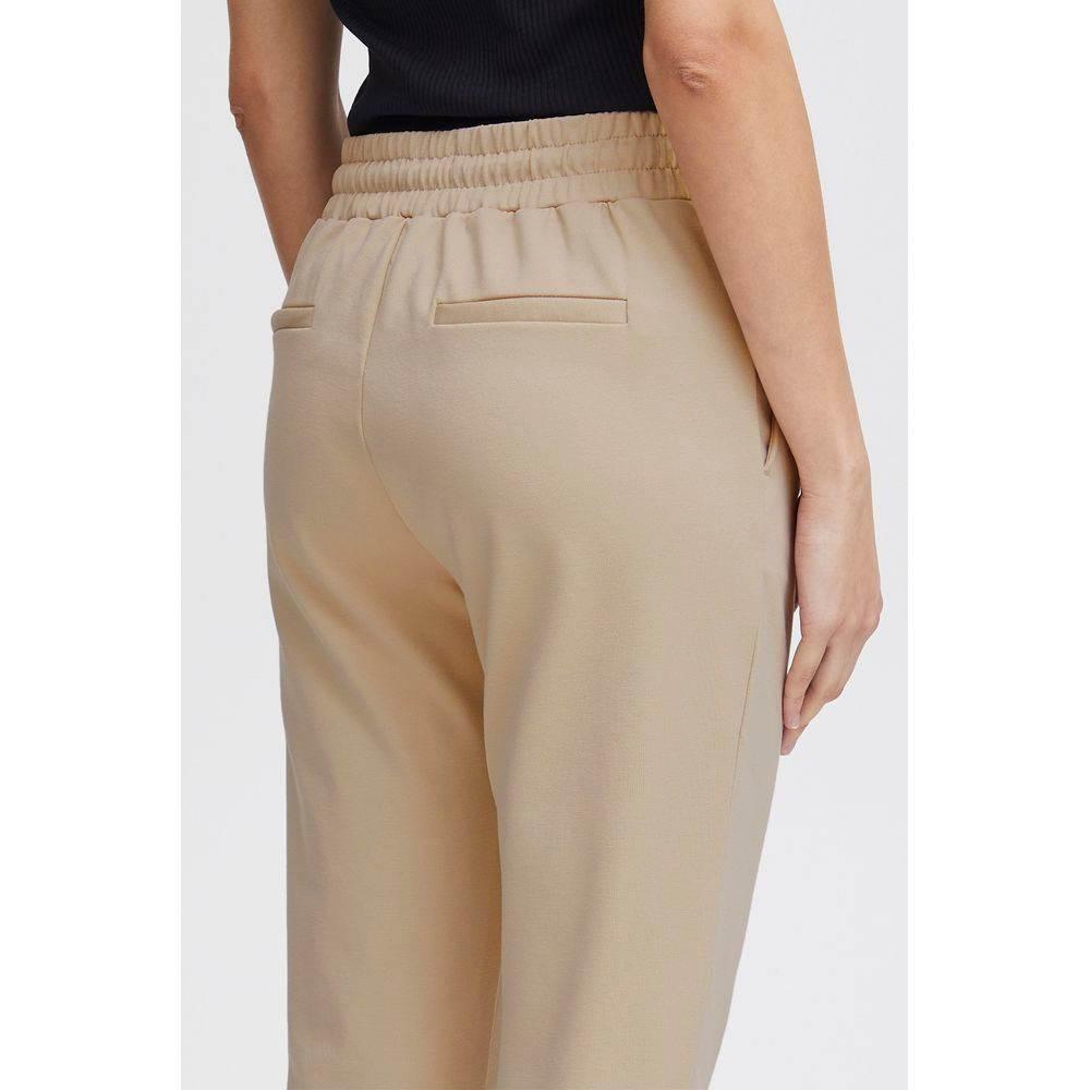 ICHI Beige Polyester Pant - Hilstor