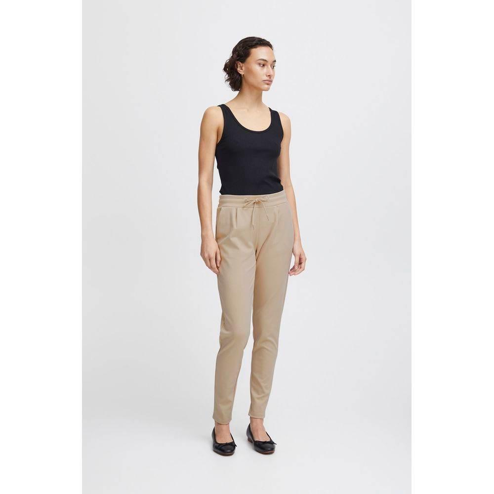 ICHI Beige Polyester Pant - Hilstor