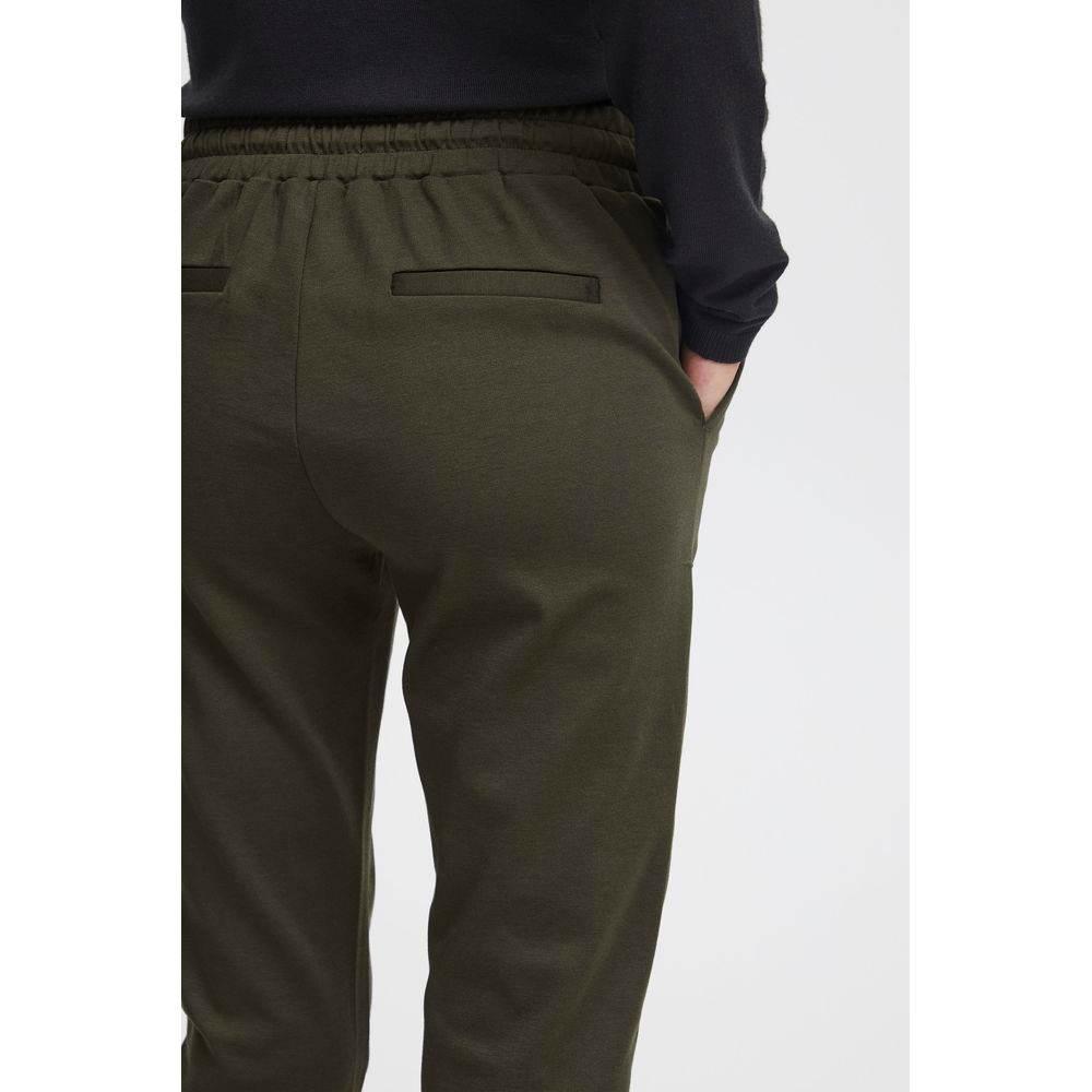 ICHI Green Polyester Pant - Hilstor