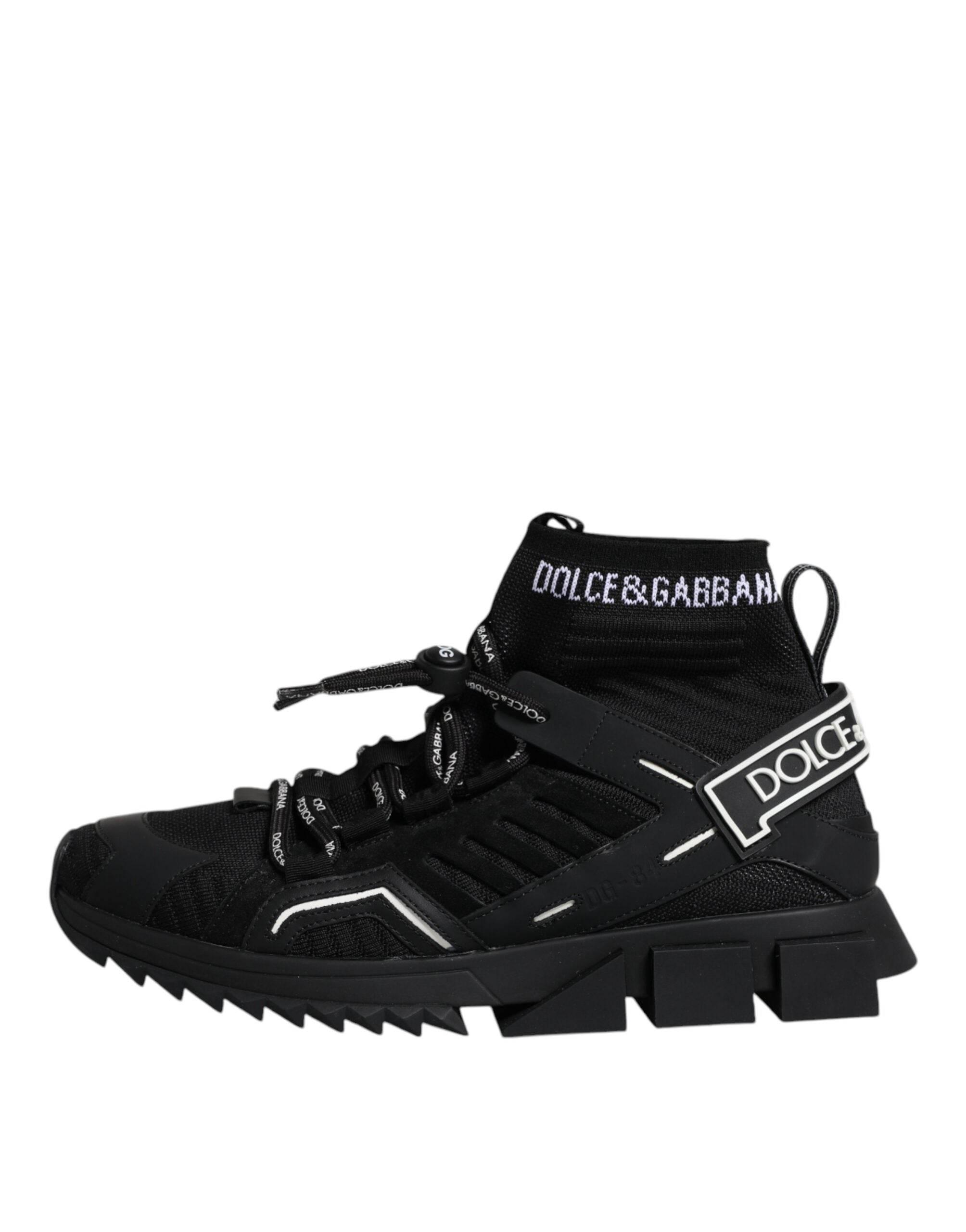 Dolce & Gabbana Black Sorrento Logo Men Sneakers Socks Shoes - Hilstor