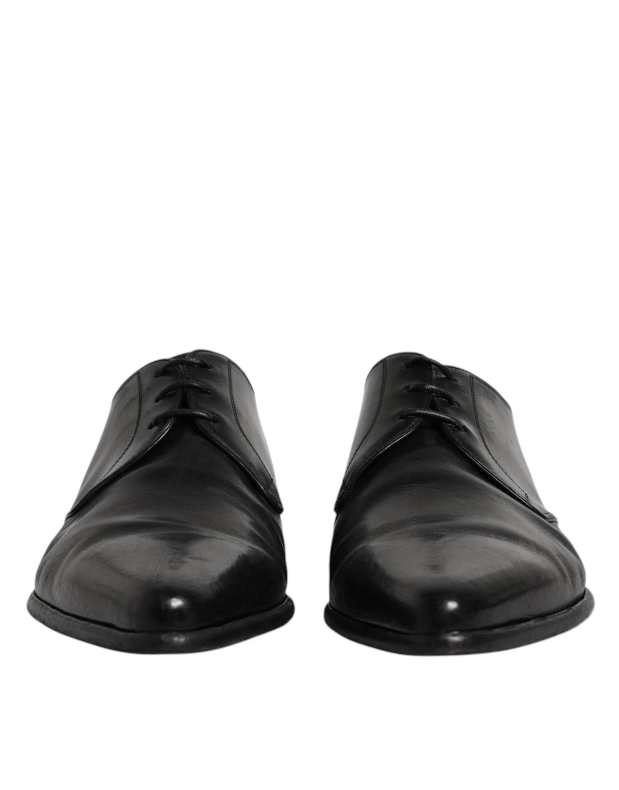Dolce & Gabbana Black Leather Lace Up Men Derby Formal Shoes - Hilstor