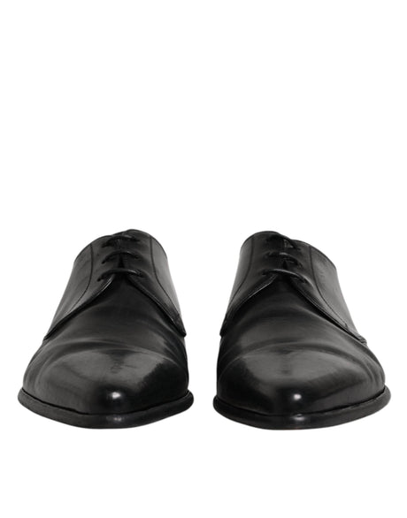Dolce & Gabbana Black Leather Lace Up Men Derby Formal Shoes - Hilstor