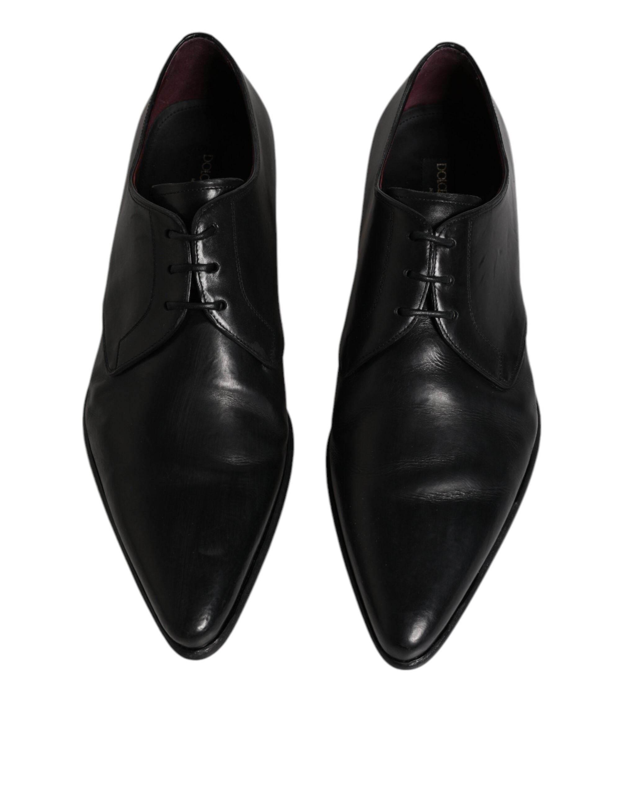 Dolce & Gabbana Black Leather Lace Up Men Derby Formal Shoes - Hilstor