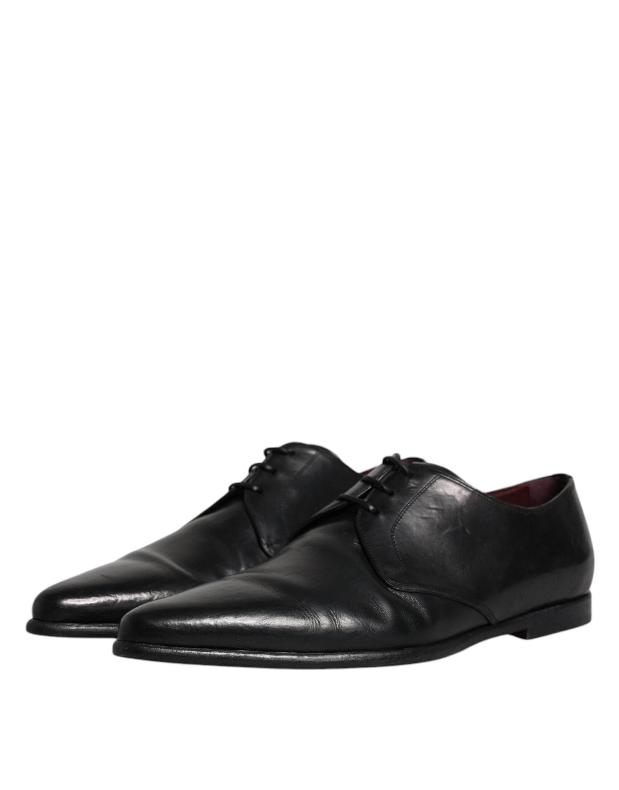 Dolce & Gabbana Black Leather Lace Up Men Derby Formal Shoes - Hilstor