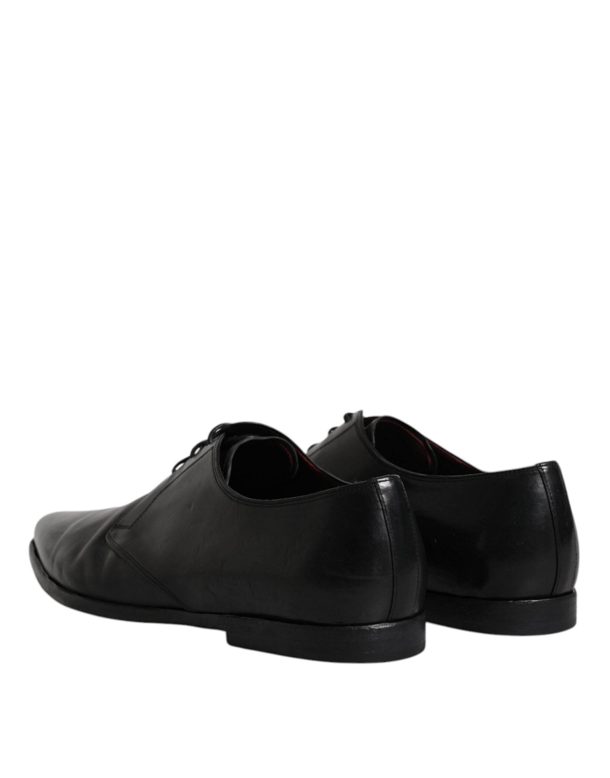 Dolce & Gabbana Black Leather Lace Up Men Derby Formal Shoes - Hilstor