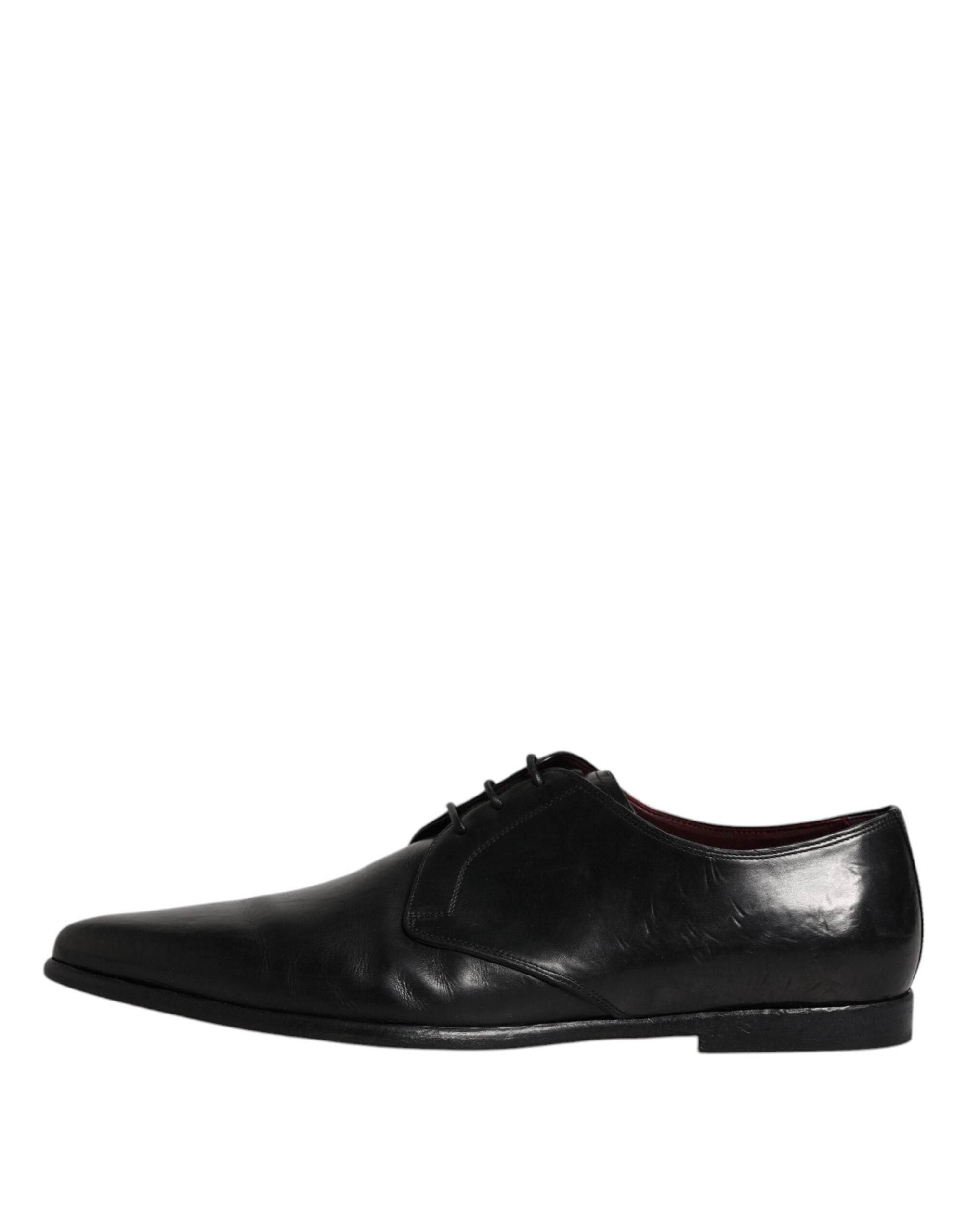 Dolce & Gabbana Black Leather Lace Up Men Derby Formal Shoes - Hilstor