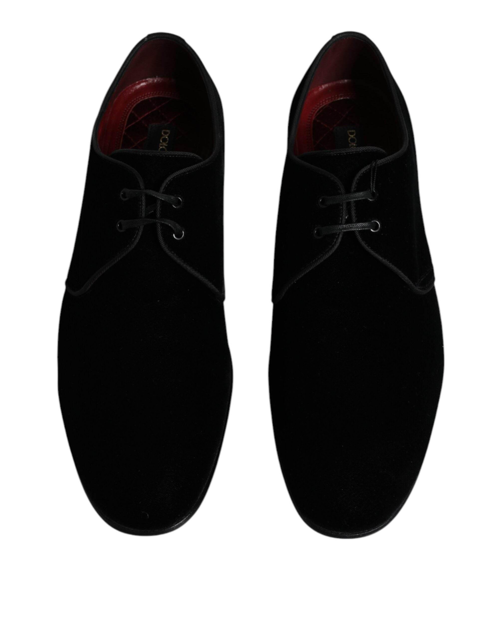 Dolce & Gabbana Black Velvet Leather Lace Up Derby Shoes - Hilstor