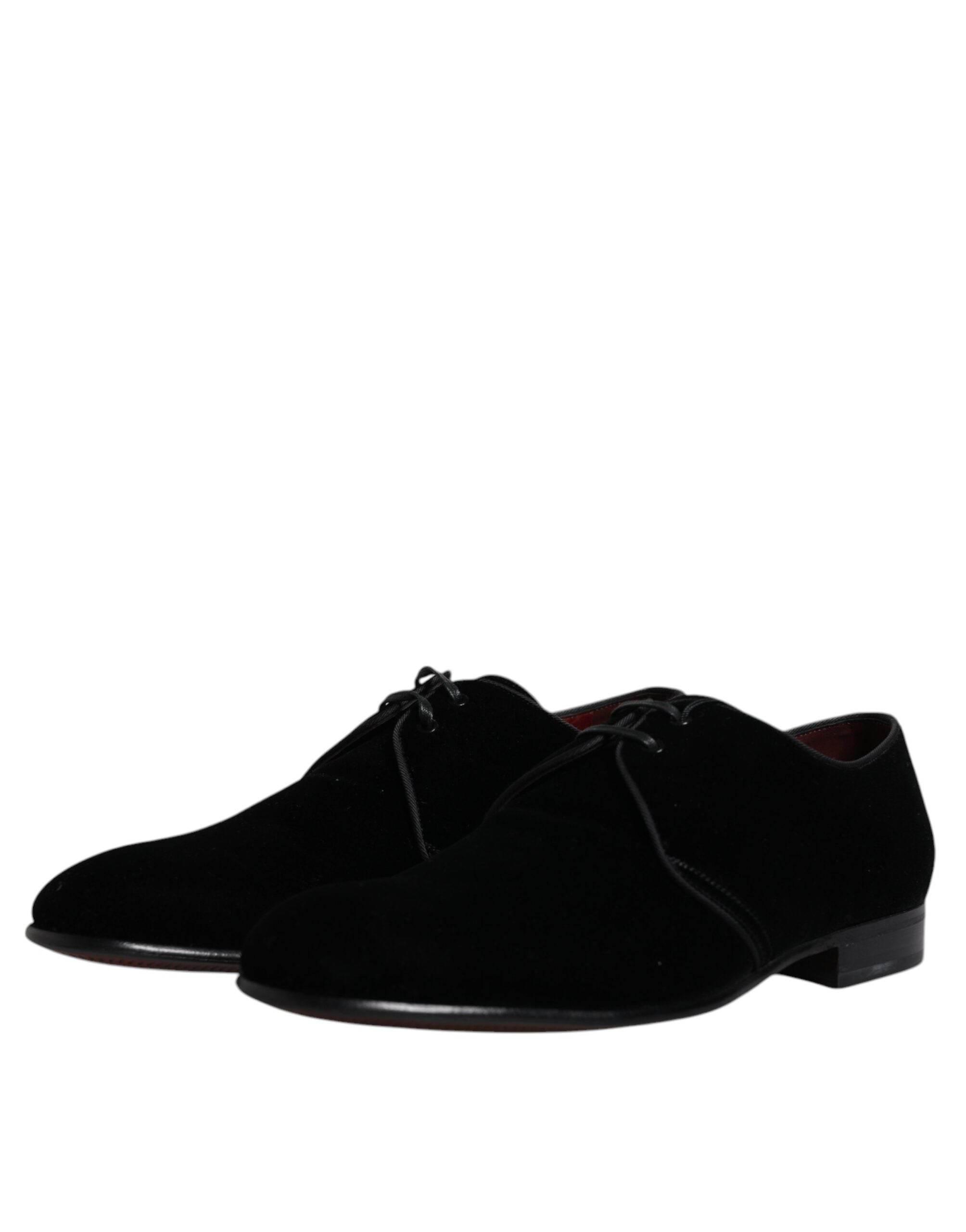 Dolce & Gabbana Black Velvet Leather Lace Up Derby Shoes - Hilstor