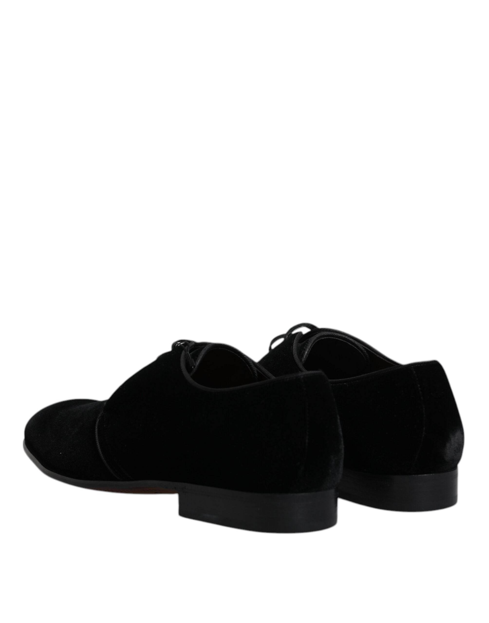 Dolce & Gabbana Black Velvet Leather Lace Up Derby Shoes - Hilstor
