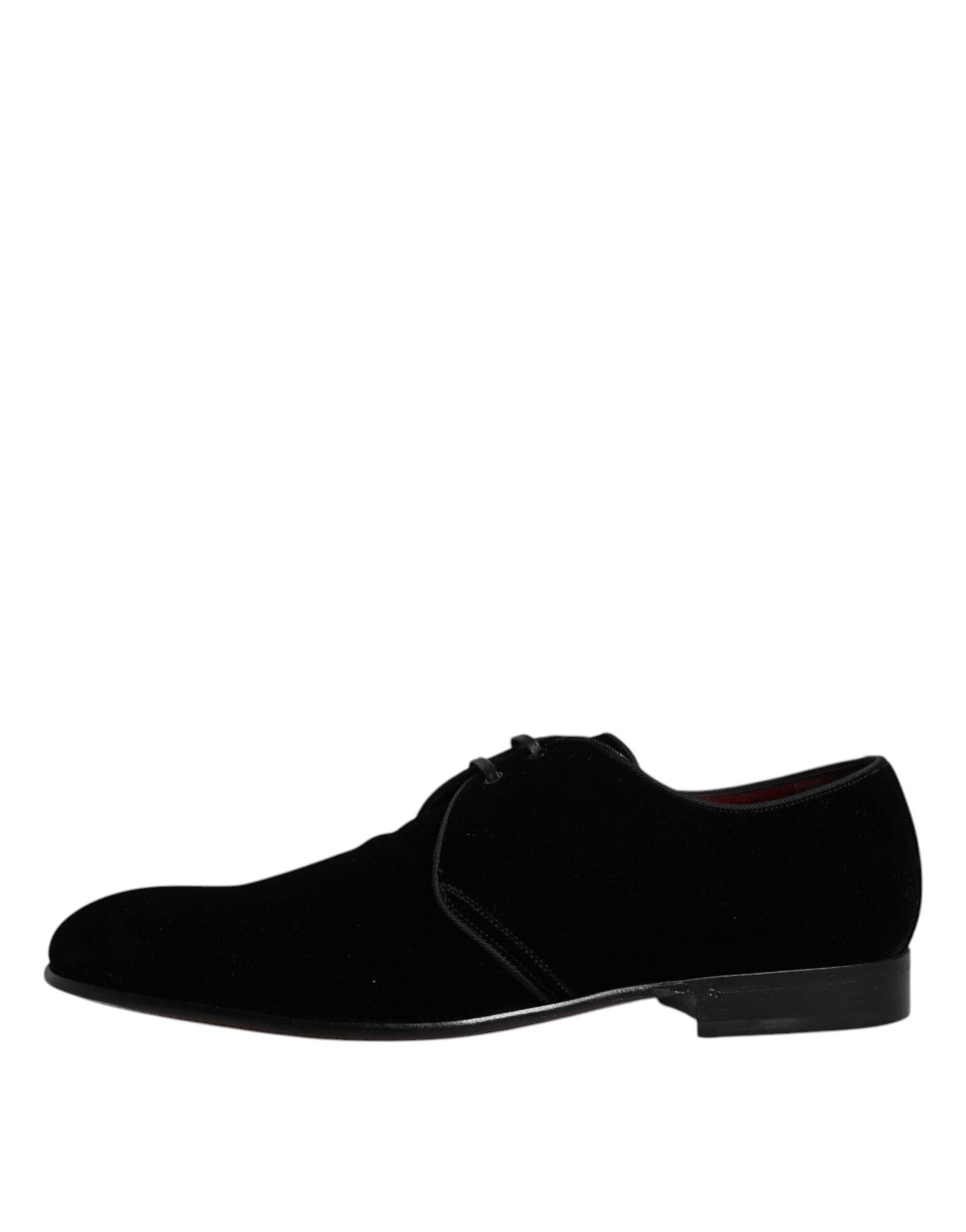 Dolce & Gabbana Black Velvet Leather Lace Up Derby Shoes - Hilstor
