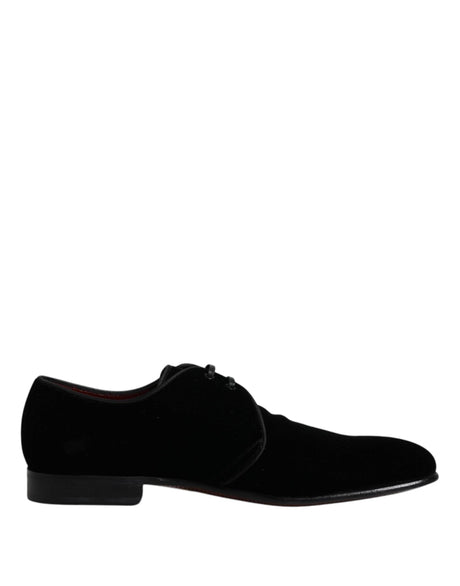 Dolce & Gabbana Black Velvet Leather Lace Up Derby Shoes - Hilstor