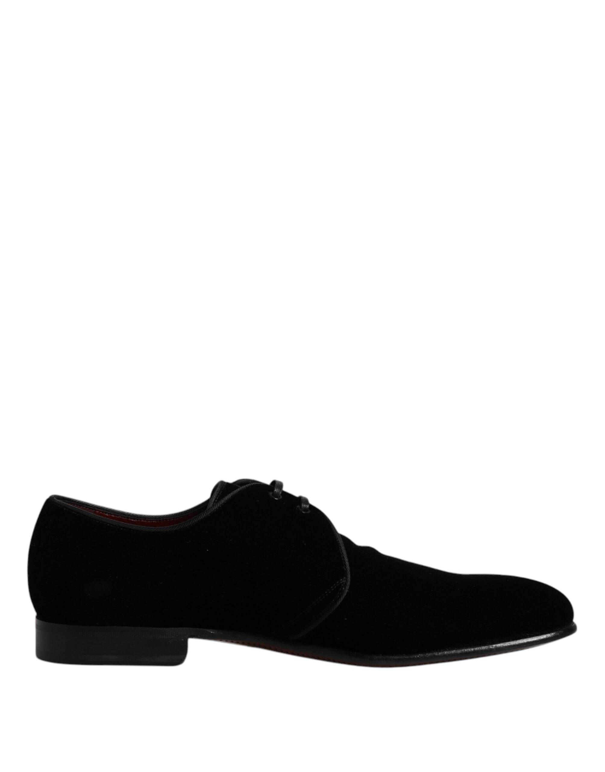Dolce & Gabbana Black Velvet Leather Lace Up Derby Shoes - Hilstor