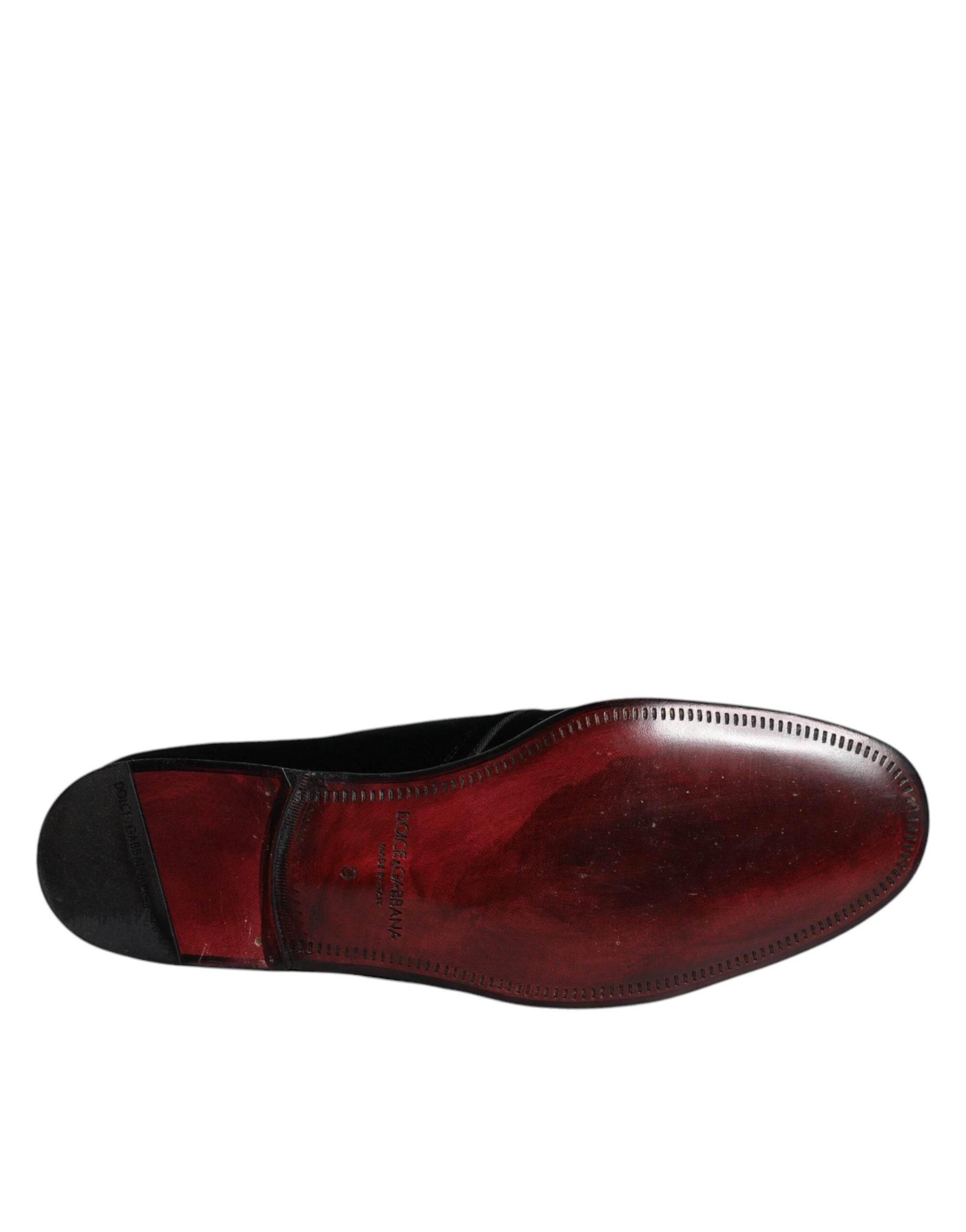 Dolce & Gabbana Black Velvet Leather Lace Up Derby Shoes - Hilstor