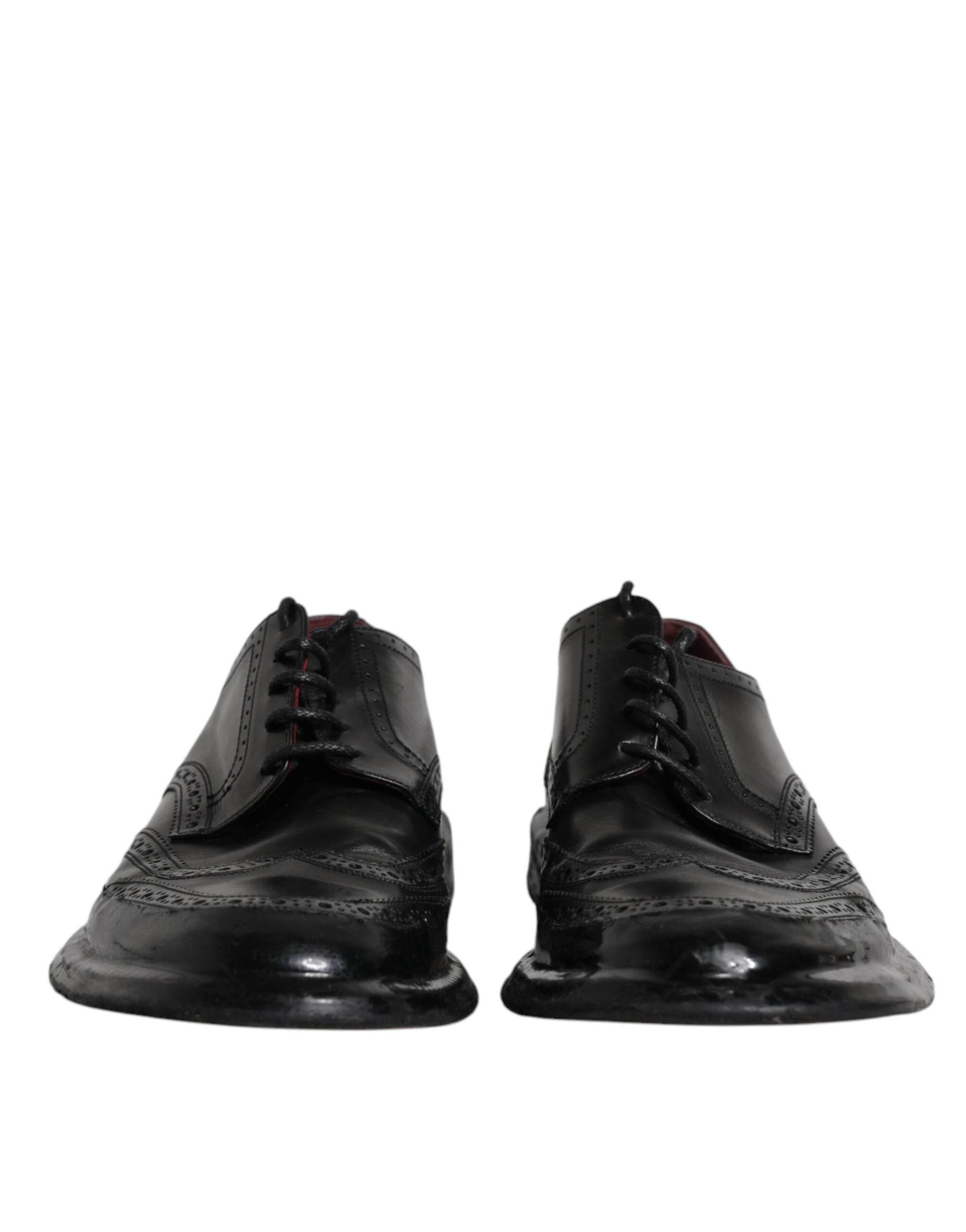 Dolce & Gabbana Black Leather Derby Wingtip Formal Shoes - Hilstor