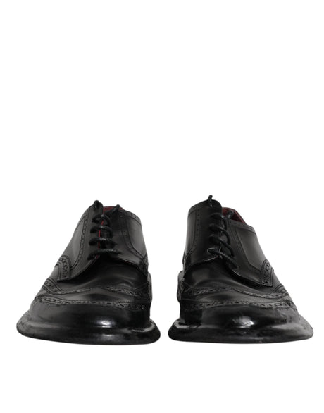 Dolce & Gabbana Black Leather Derby Wingtip Formal Shoes - Hilstor