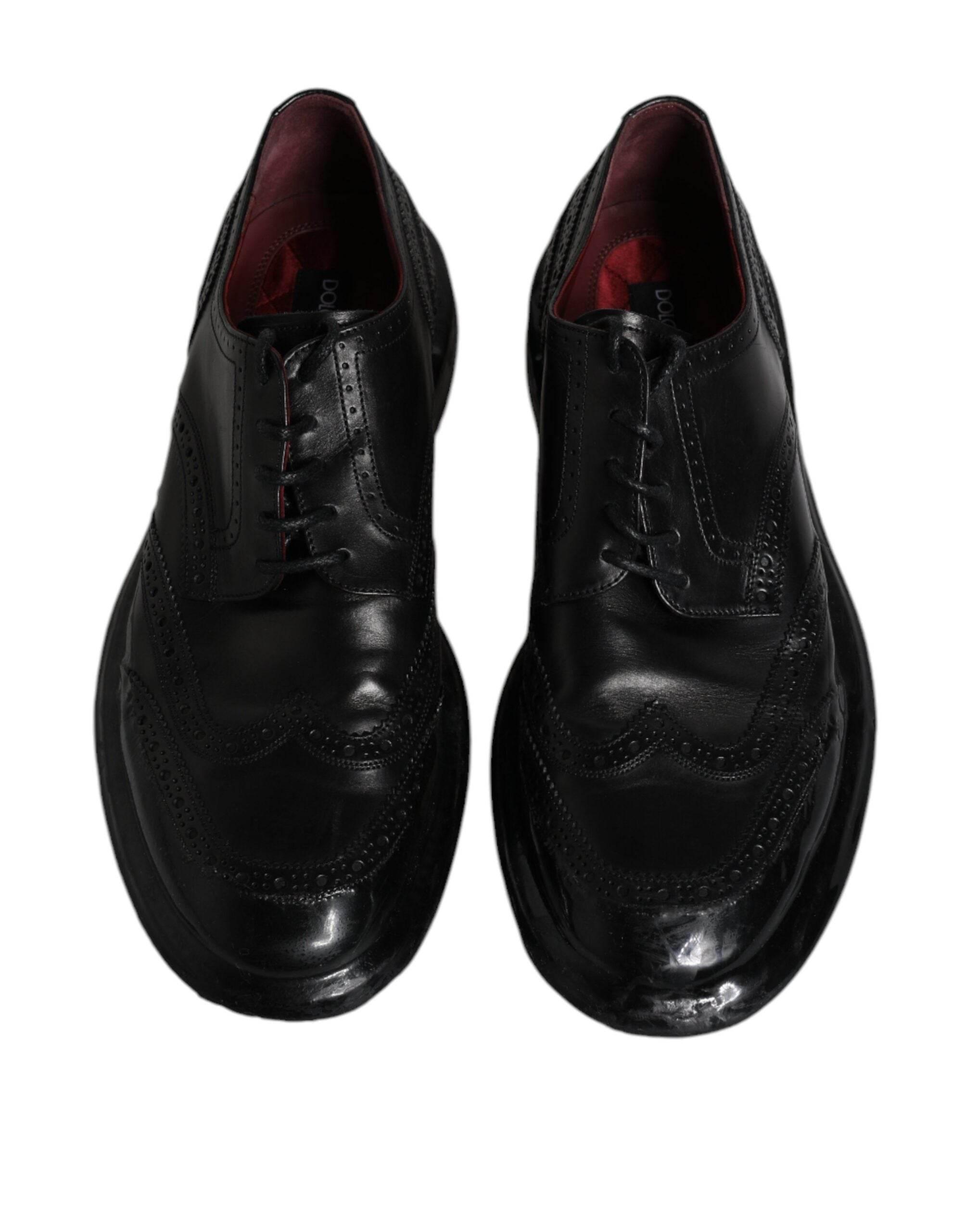 Dolce & Gabbana Black Leather Derby Wingtip Formal Shoes - Hilstor