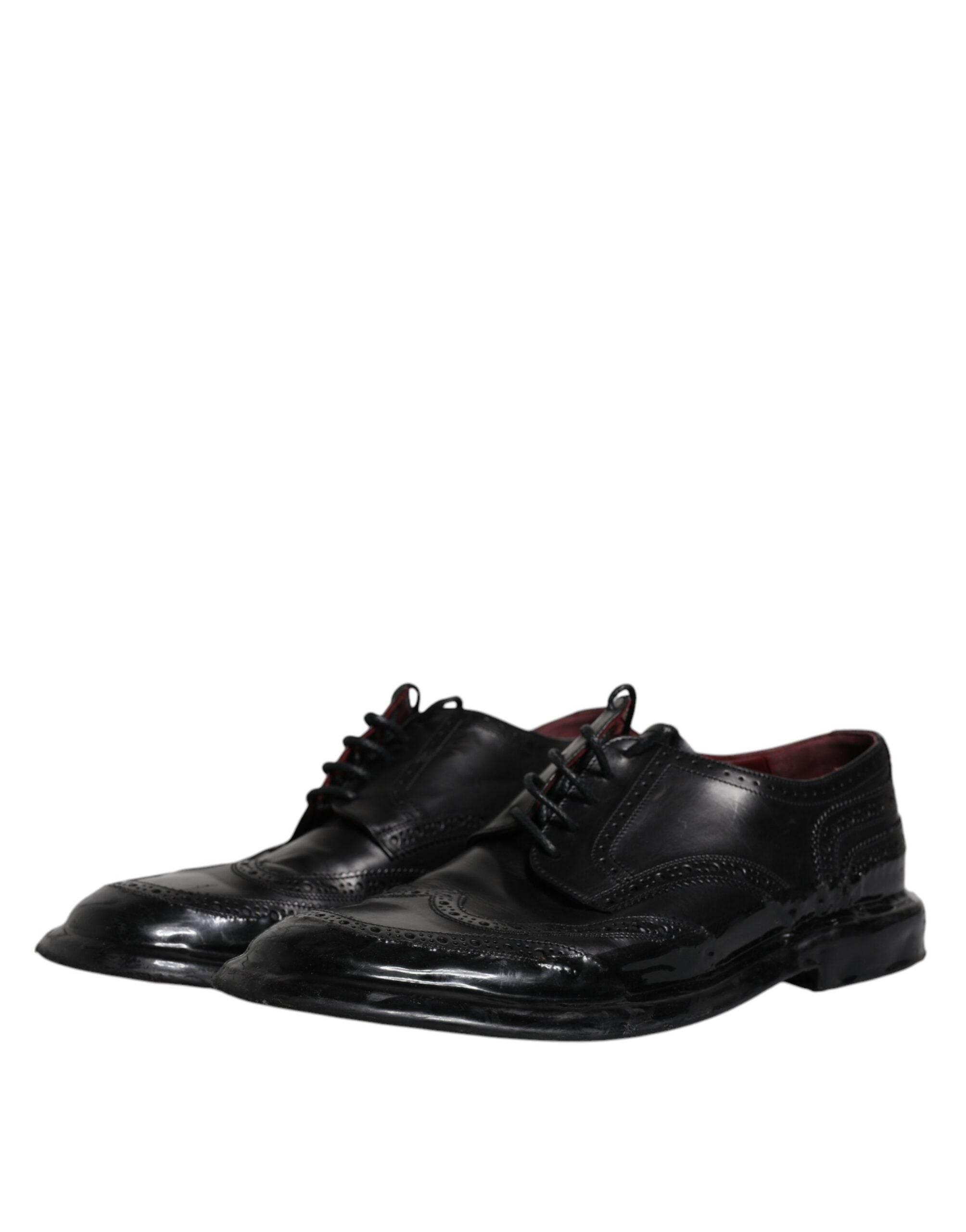 Dolce & Gabbana Black Leather Derby Wingtip Formal Shoes - Hilstor