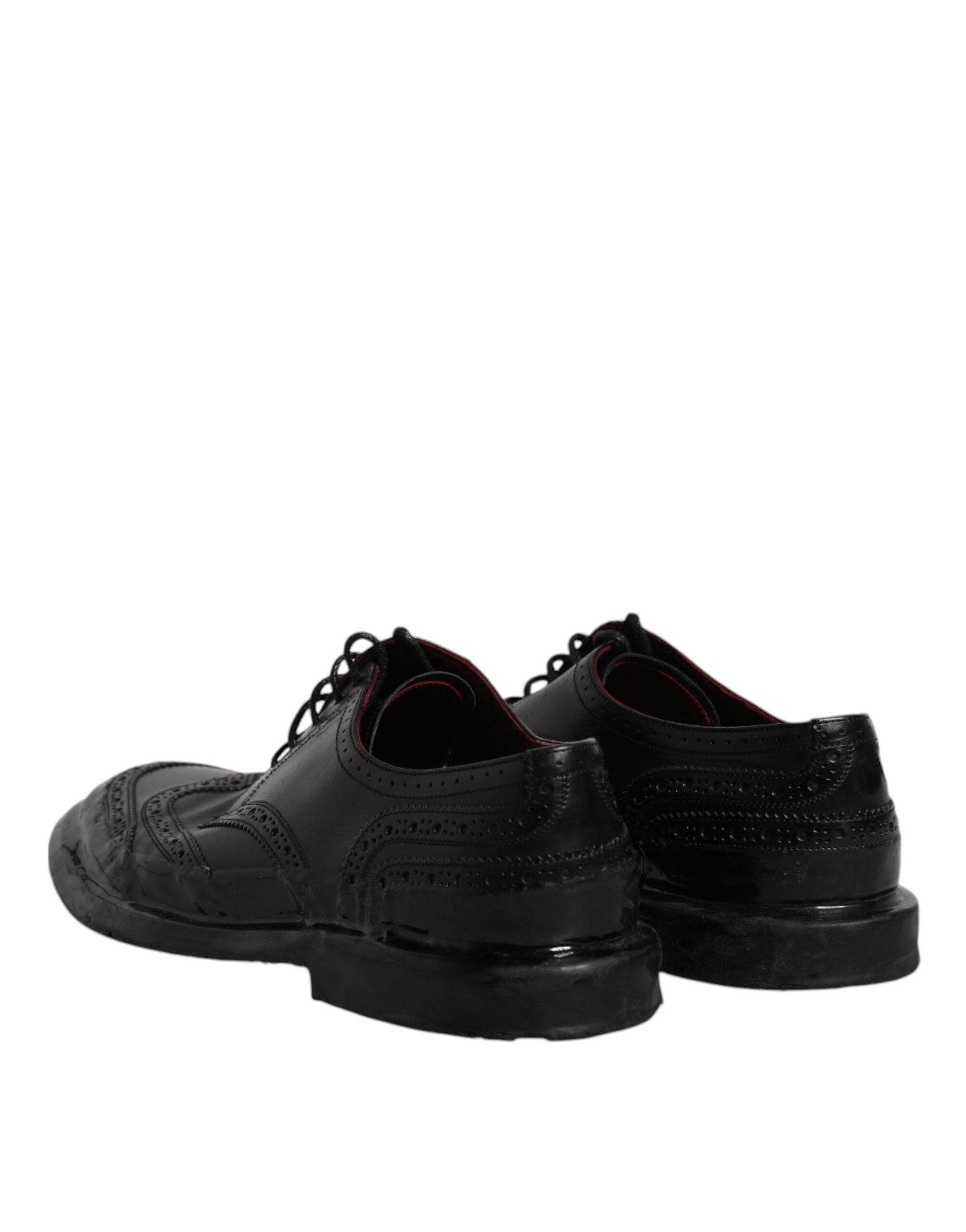 Dolce & Gabbana Black Leather Derby Wingtip Formal Shoes - Hilstor