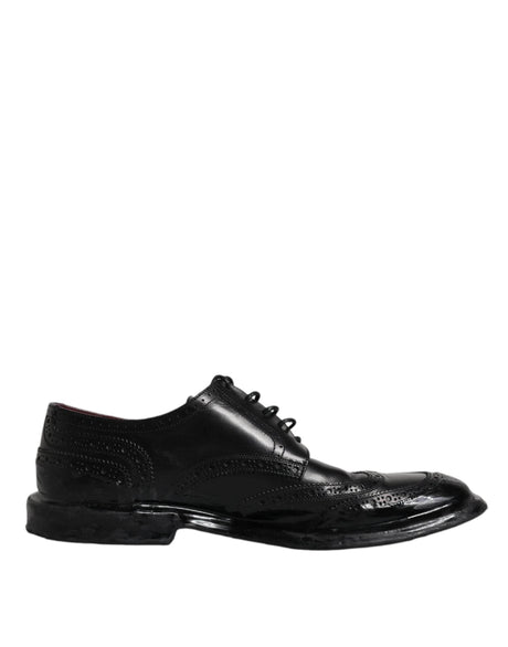 Dolce & Gabbana Black Leather Derby Wingtip Formal Shoes - Hilstor