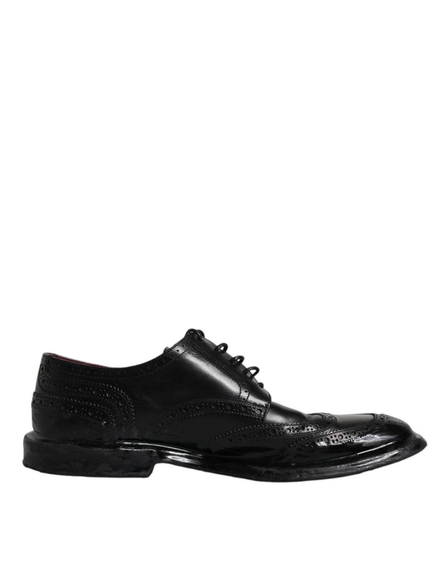Dolce & Gabbana Black Leather Derby Wingtip Formal Shoes - Hilstor