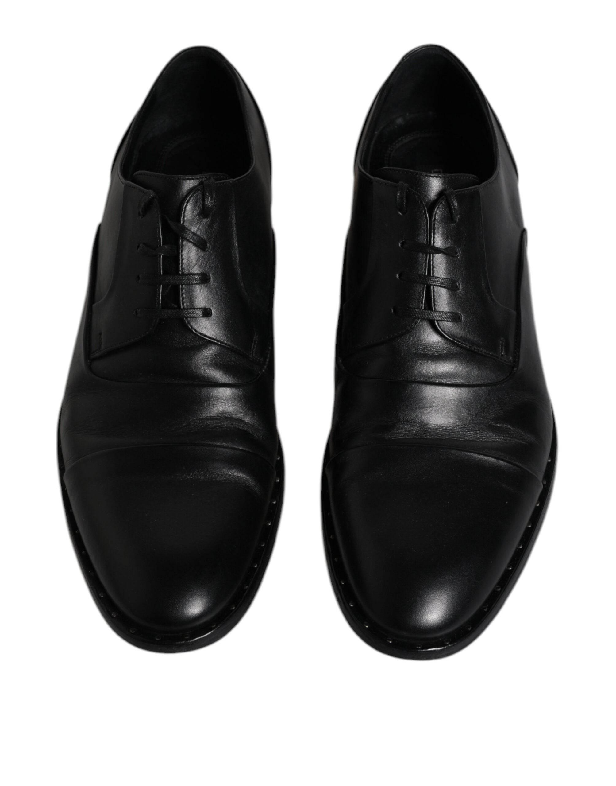 Dolce & Gabbana Black Leather Lace Up Men Derby Formal Shoes - Hilstor