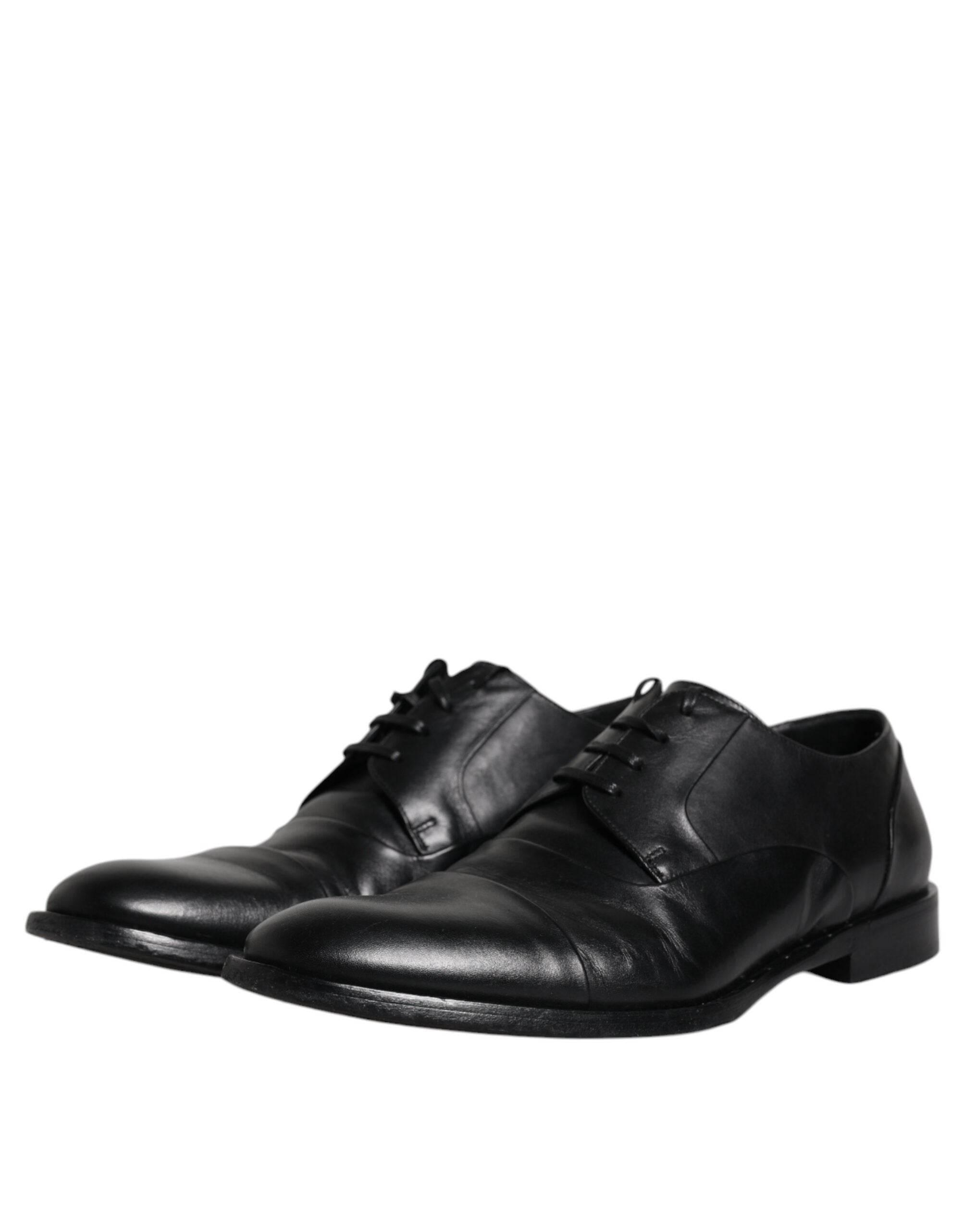 Dolce & Gabbana Black Leather Lace Up Men Derby Formal Shoes - Hilstor