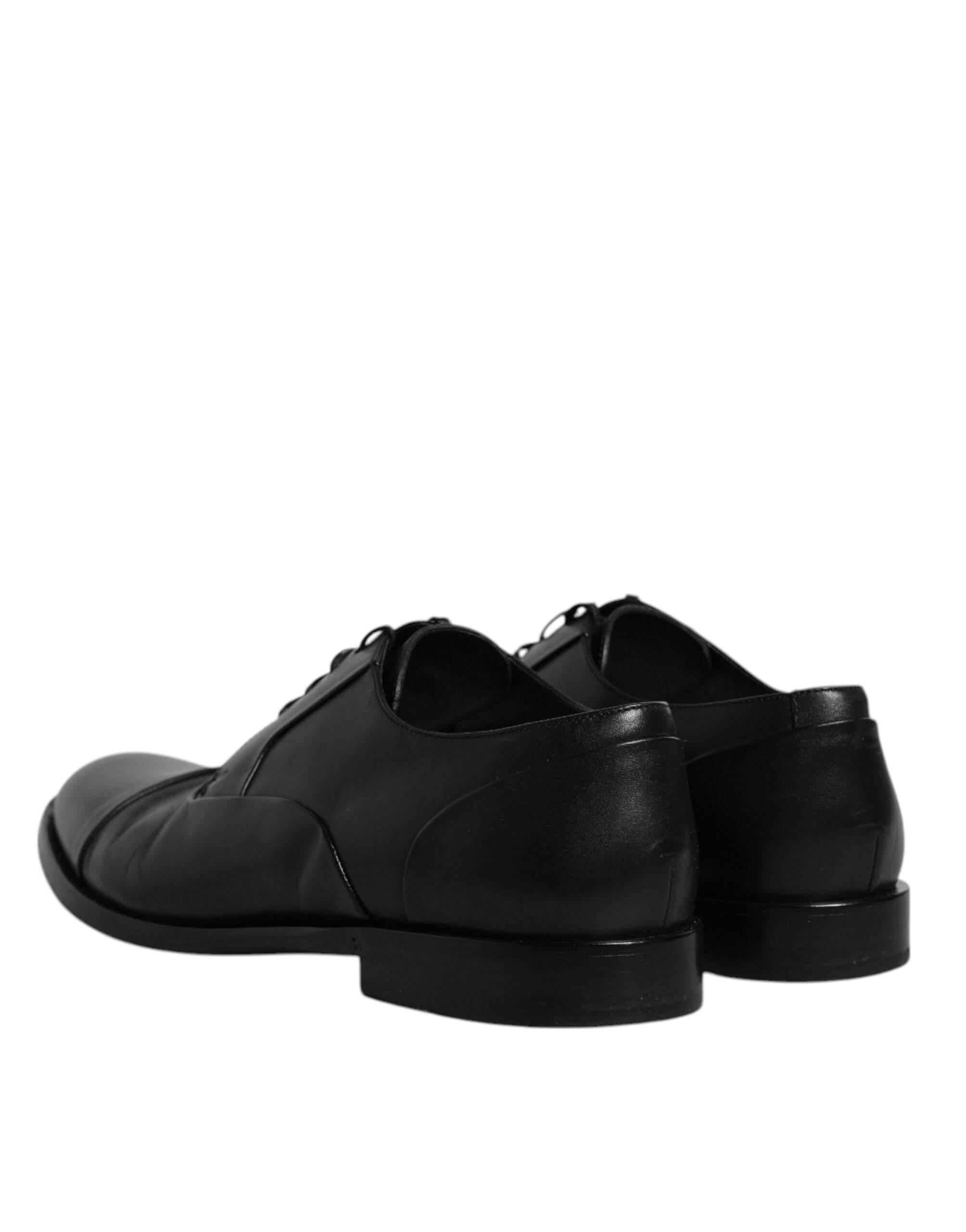 Dolce & Gabbana Black Leather Lace Up Men Derby Formal Shoes - Hilstor