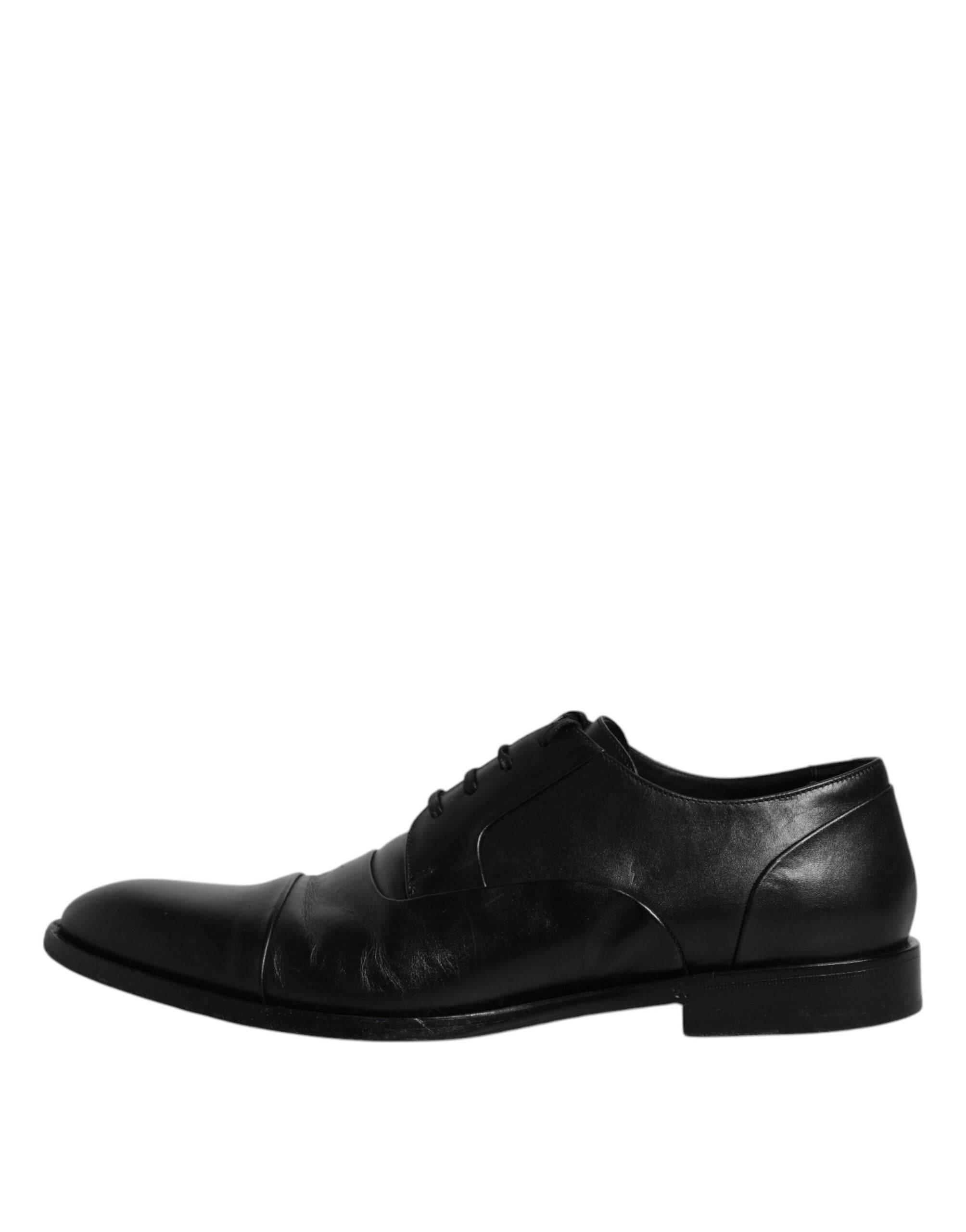 Dolce & Gabbana Black Leather Lace Up Men Derby Formal Shoes - Hilstor