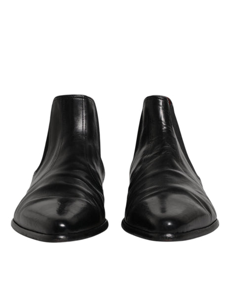 Dolce & Gabbana Black Leather Chelsea Men Ankle Boots Shoes - Hilstor